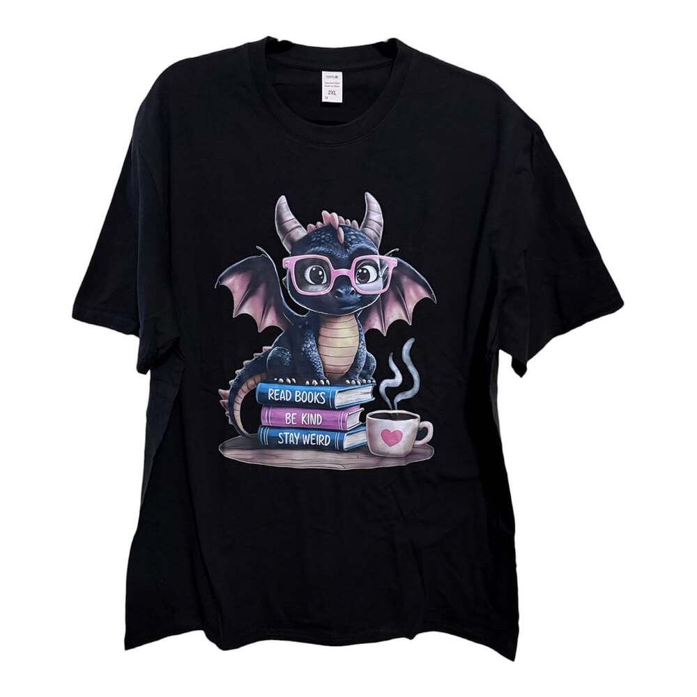 Size 2XL Dragon ‘Read Be Kind Stay Weird’ Custom Graphic Unisex T-Shirt - Picture 2 of 4